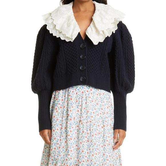 Sea New York Melanie Crop Merino Cardigan - M Navy - Picture 2 of 6